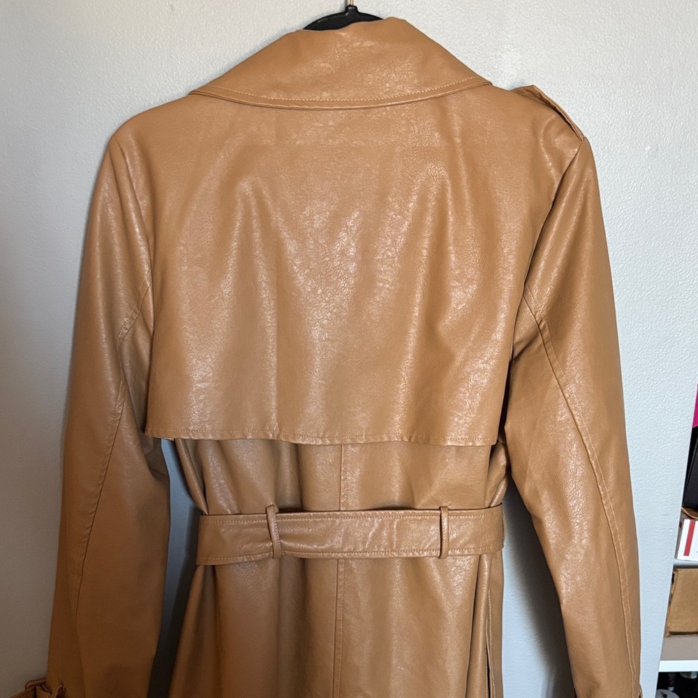 Faux Leather Trench Coat - Tan - Picture 5 of 12